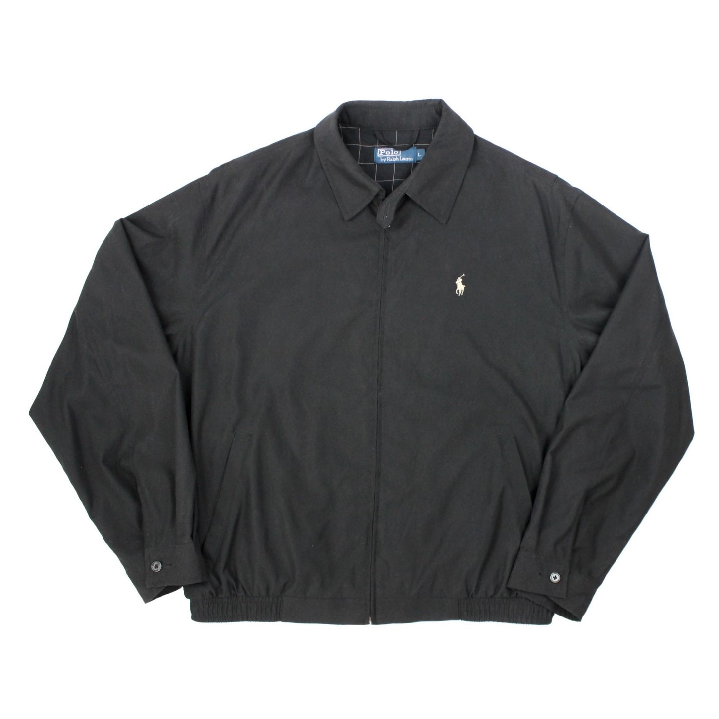 Vintage Polo Ralph Lauren Black Harrington Jacket Tartan Lining
